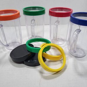 4 Magic Bullet Replacement Party Mugs Cups 7 Comfort Lip Rings 2 Resealable Lids